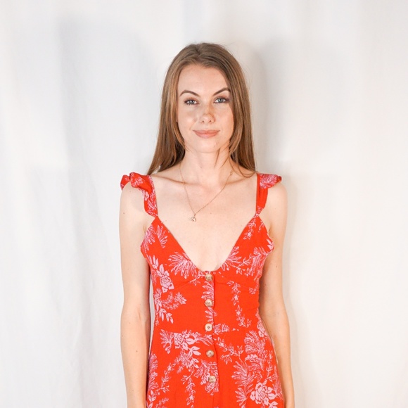 Free People Be The One Jumpsuit Ruffle Red Floral - Picture 2 of 8